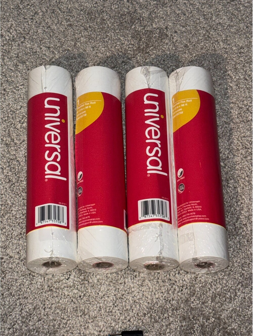 4x Universal THERMAL FAX ROLLS - White - 98' x 8 1/2" - (4 ROLLS, NEW)